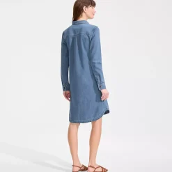 Women's Light Weight Denim Long Sleeve Button Front Shirt Dress