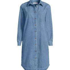 Women's Light Weight Denim Long Sleeve Button Front Shirt Dress