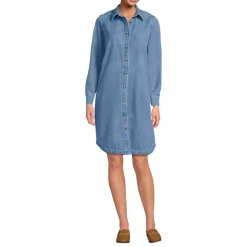 Women's Light Weight Denim Long Sleeve Button Front Shirt Dress