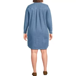 Women's Light Weight Denim Long Sleeve Button Front Shirt Dress