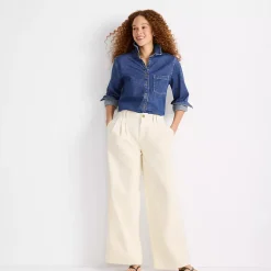 Women's Lightweight Denim Mid Rise Pleated Slouchy Jeans