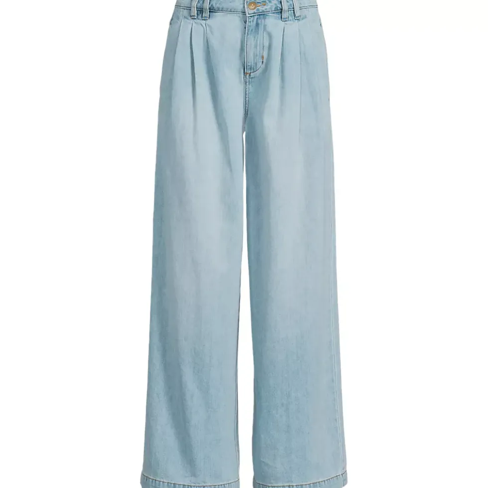 Women's Lightweight Denim Mid Rise Pleated Slouchy Jeans