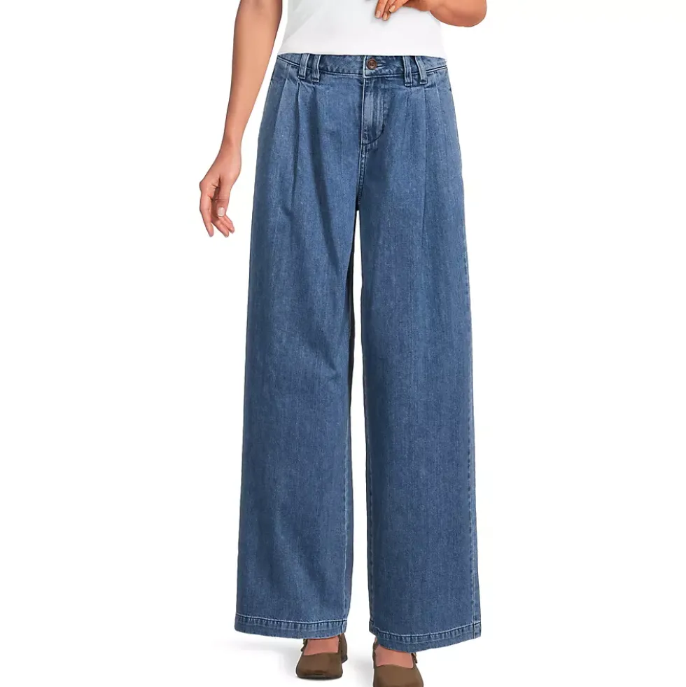 Women's Lightweight Denim Mid Rise Pleated Slouchy Jeans