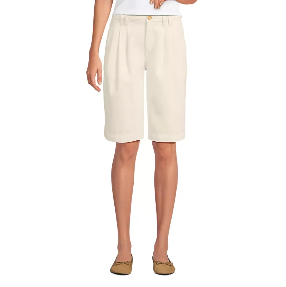 Women's Lightweight Denim Mid Rise Pleated 12" Slouchy Shorts