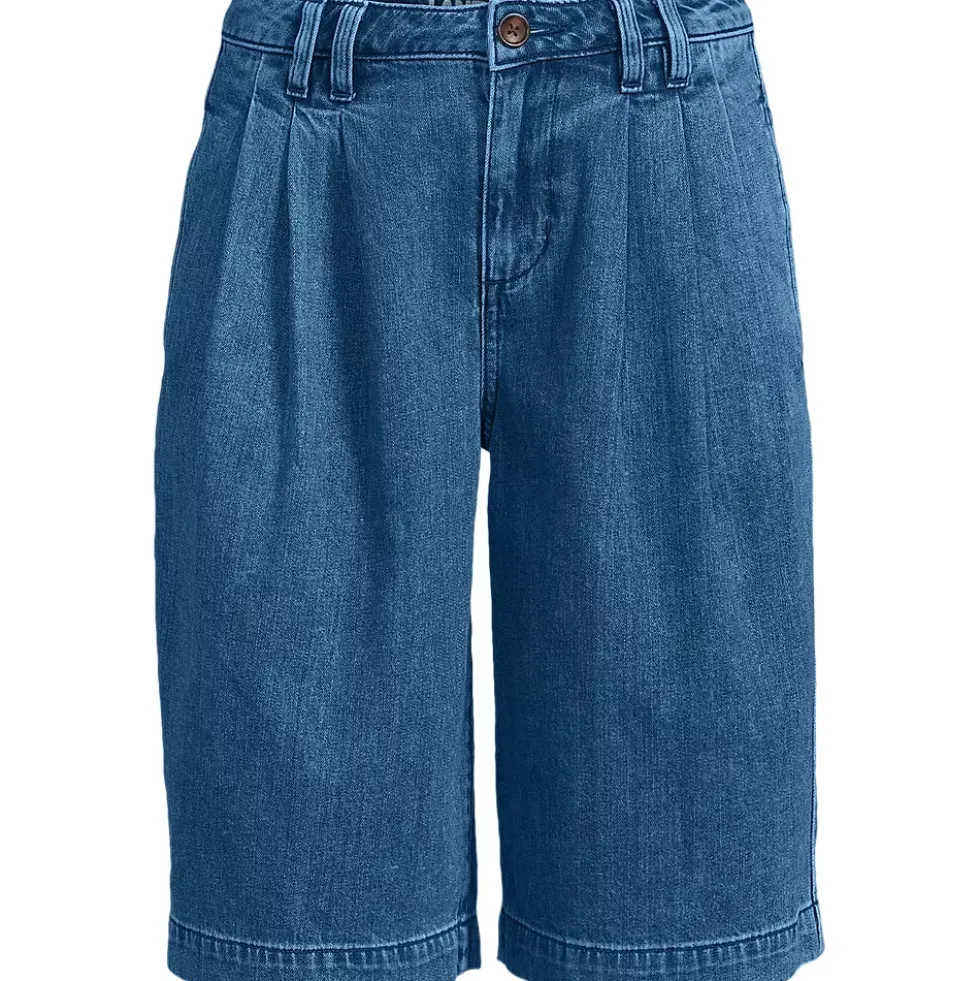Women's Lightweight Denim Mid Rise Pleated 12" Slouchy Shorts