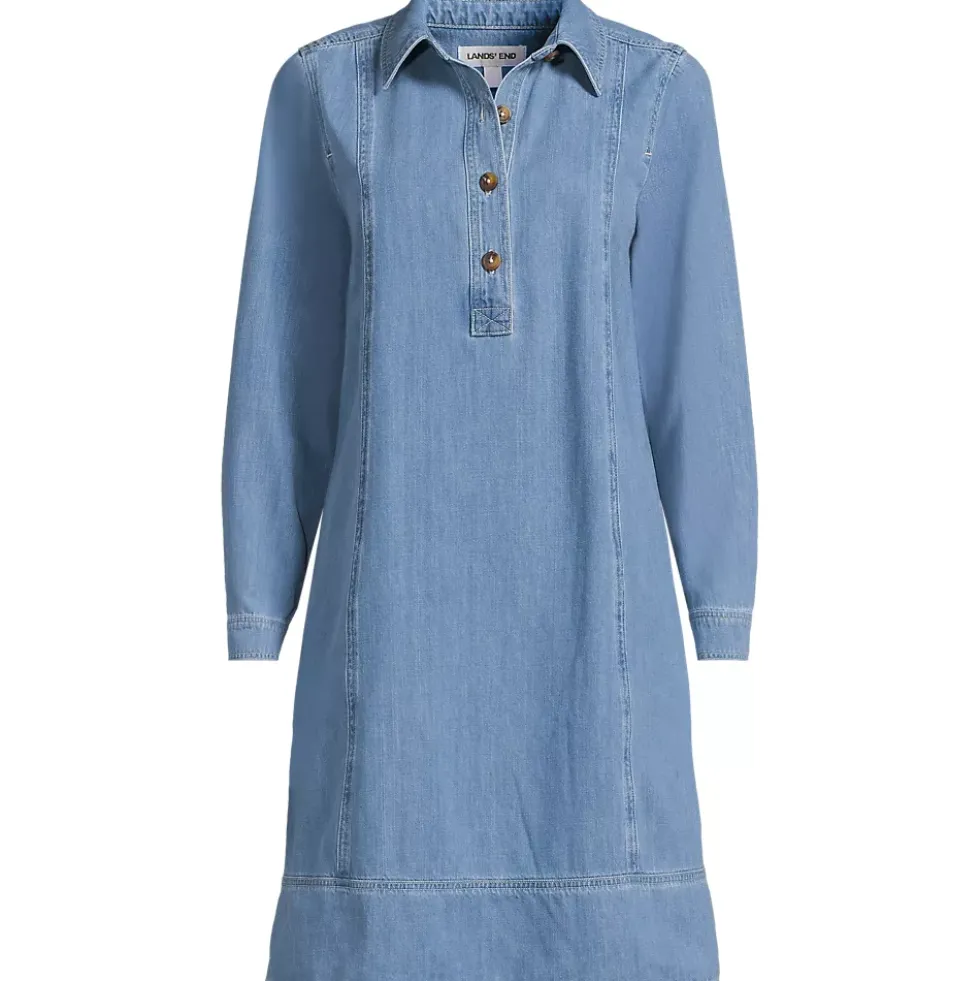 Women's Light Weight Denim Popover At the Knee Dress
