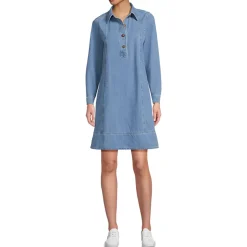 Women's Light Weight Denim Popover At the Knee Dress