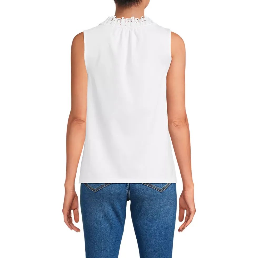 Women's Lightweight Jersey Button Front Lace Trim Tank