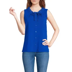 Women's Lightweight Jersey Button Front Lace Trim Tank