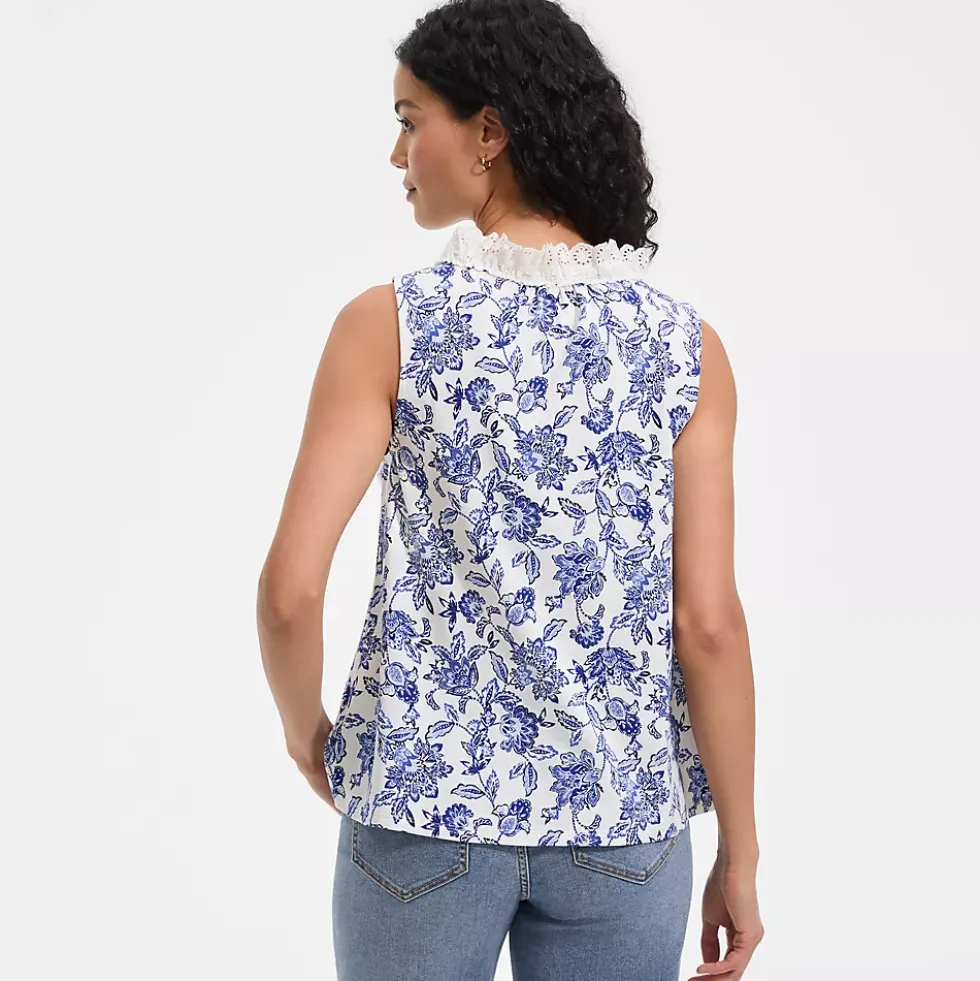 Women's Lightweight Jersey Button Front Lace Trim Tank
