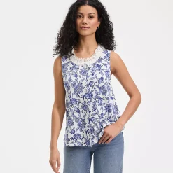 Women's Lightweight Jersey Button Front Lace Trim Tank