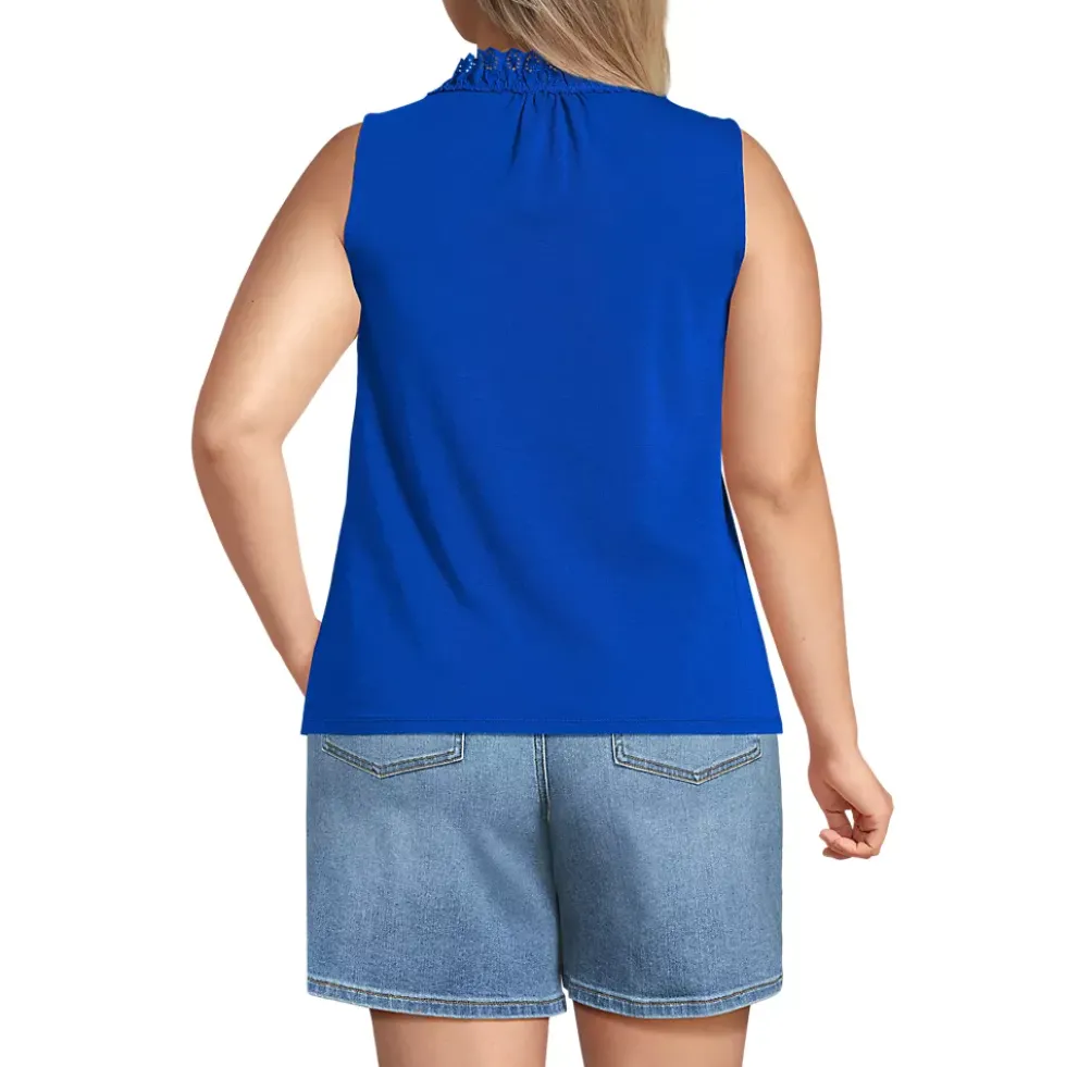 Women's Lightweight Jersey Button Front Lace Trim Tank