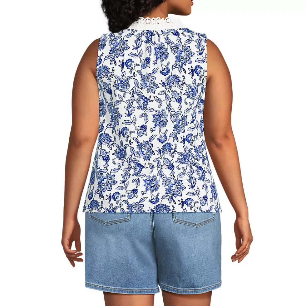Women's Lightweight Jersey Button Front Lace Trim Tank