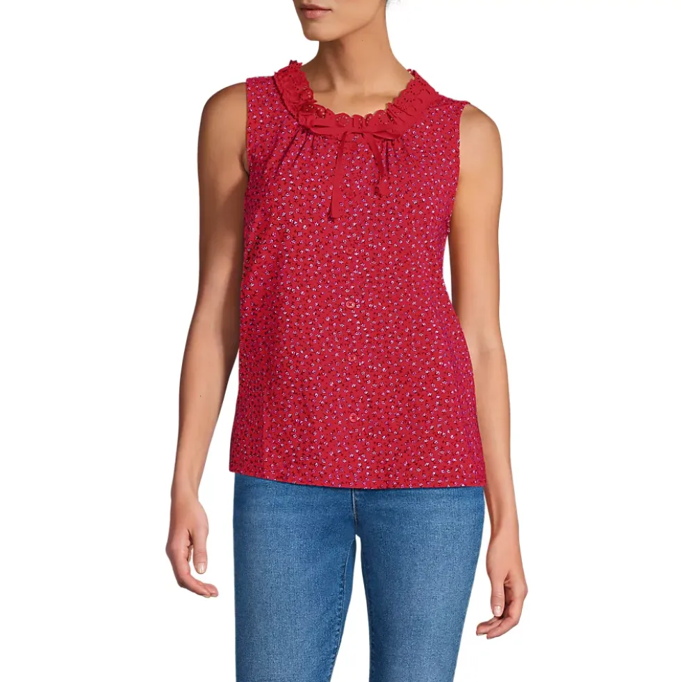Women's Lightweight Jersey Button Front Lace Trim Tank