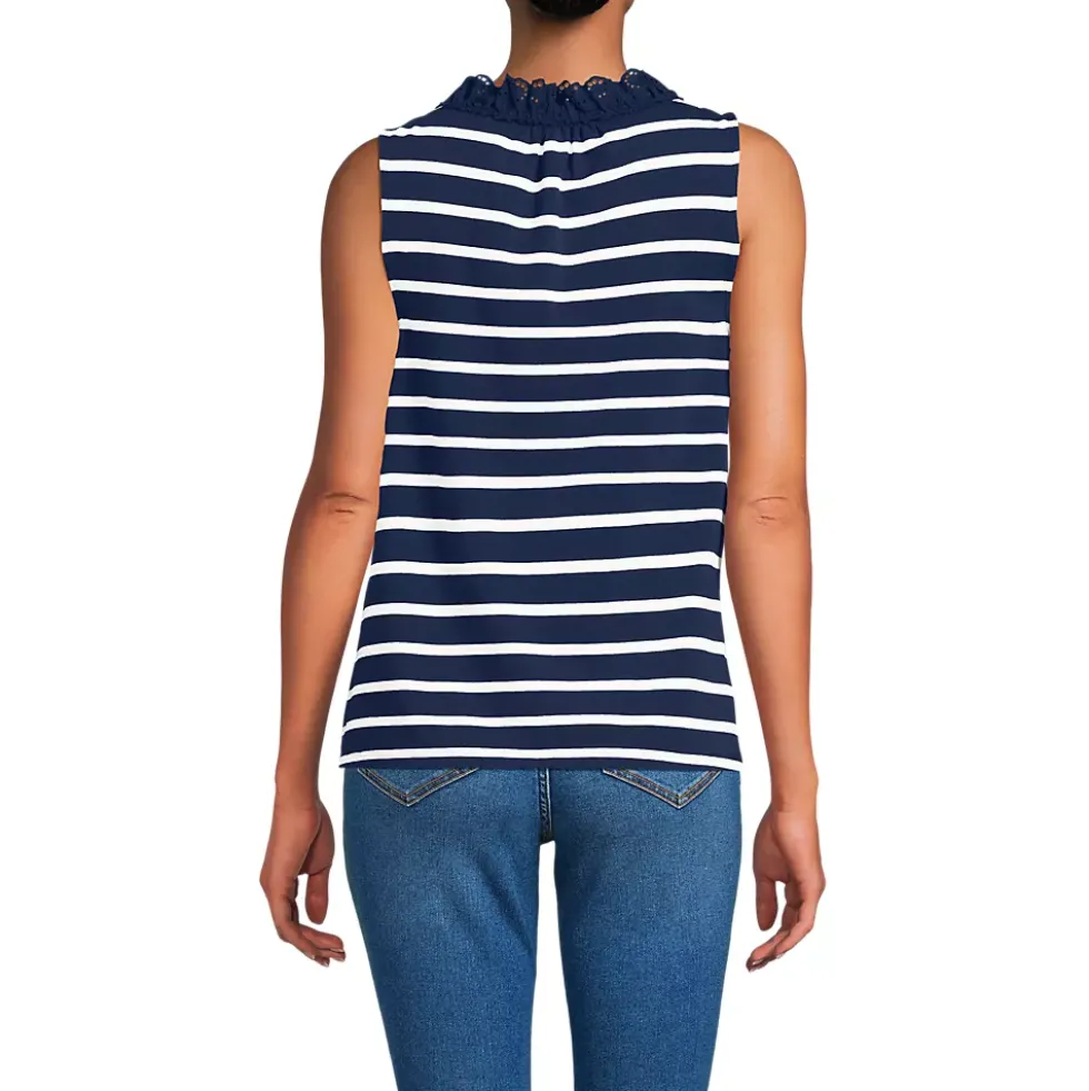 Women's Lightweight Jersey Button Front Lace Trim Tank