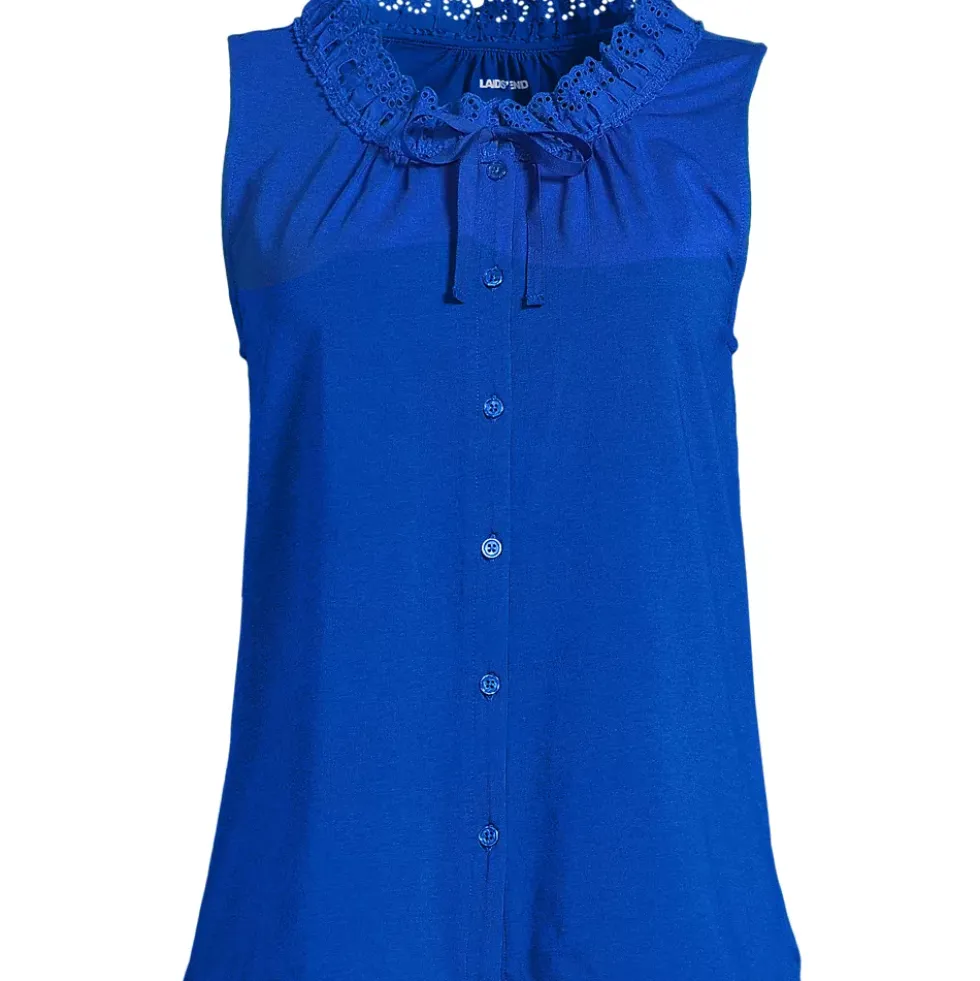 Women's Lightweight Jersey Button Front Lace Trim Tank