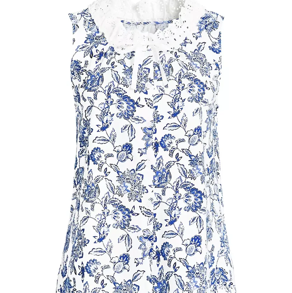 Women's Lightweight Jersey Button Front Lace Trim Tank