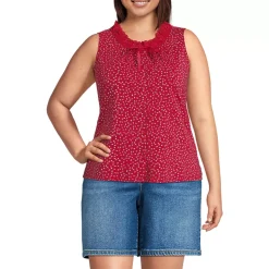 Women's Lightweight Jersey Button Front Lace Trim Tank