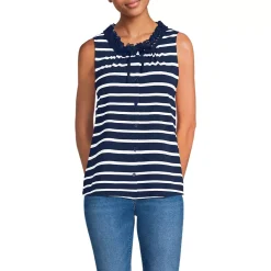 Women's Lightweight Jersey Button Front Lace Trim Tank
