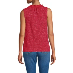 Women's Lightweight Jersey Button Front Lace Trim Tank