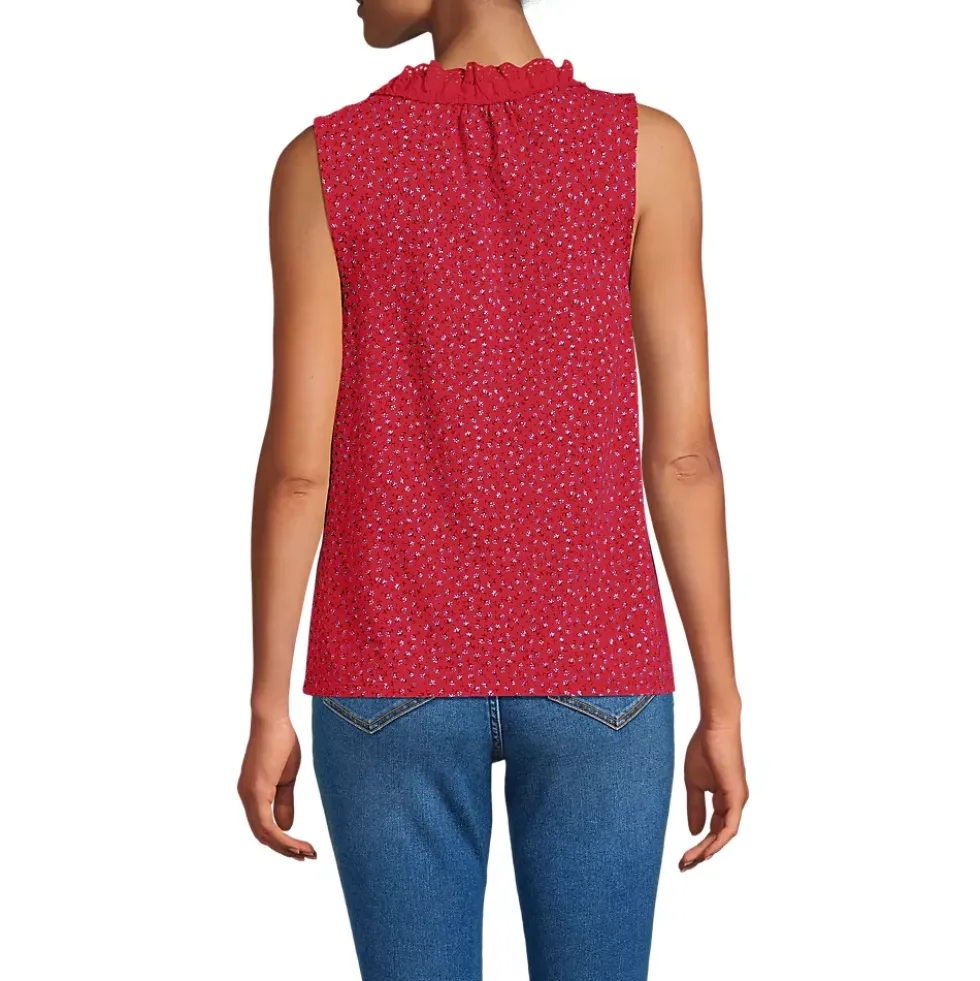 Women's Lightweight Jersey Button Front Lace Trim Tank