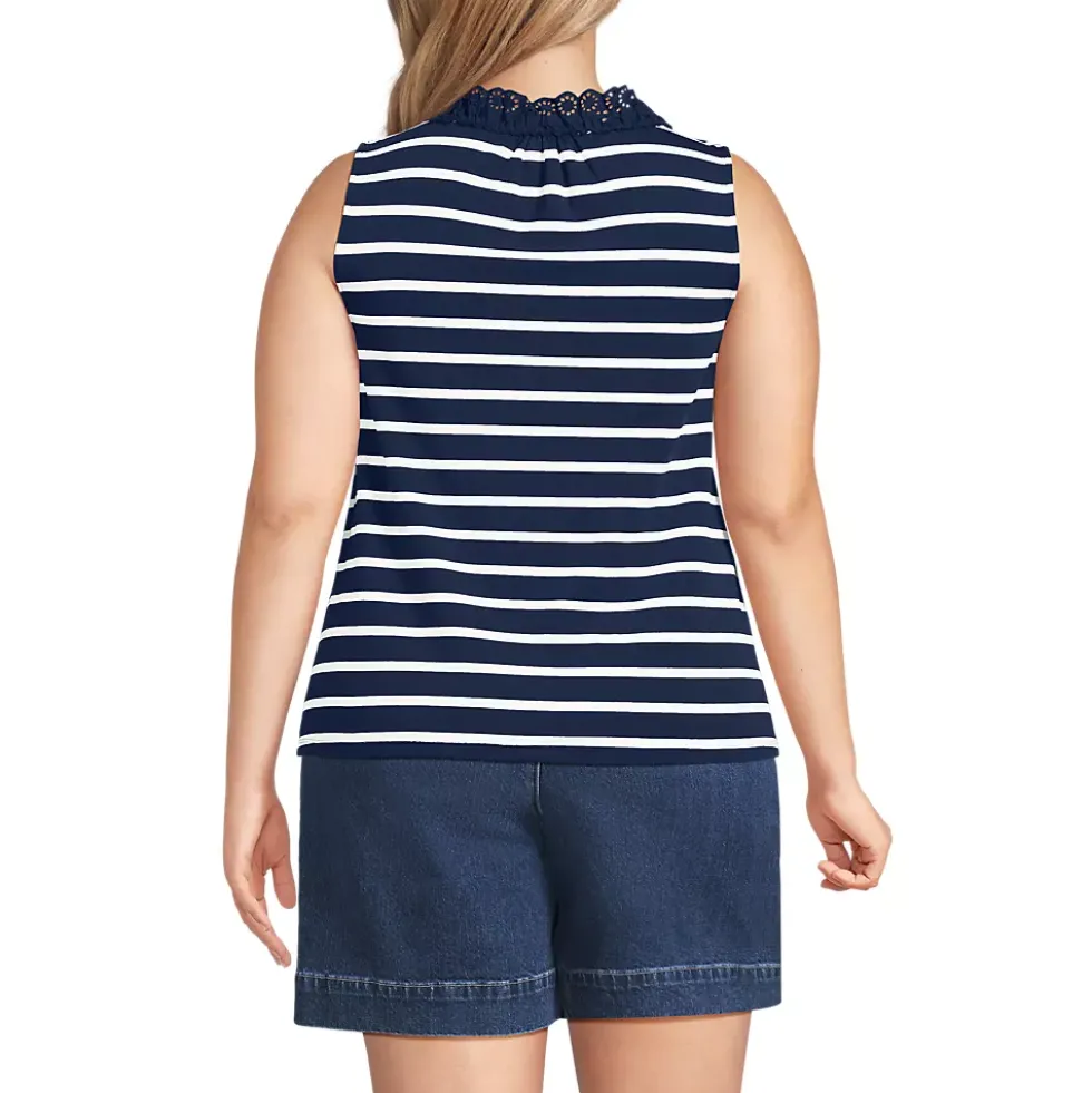 Women's Lightweight Jersey Button Front Lace Trim Tank