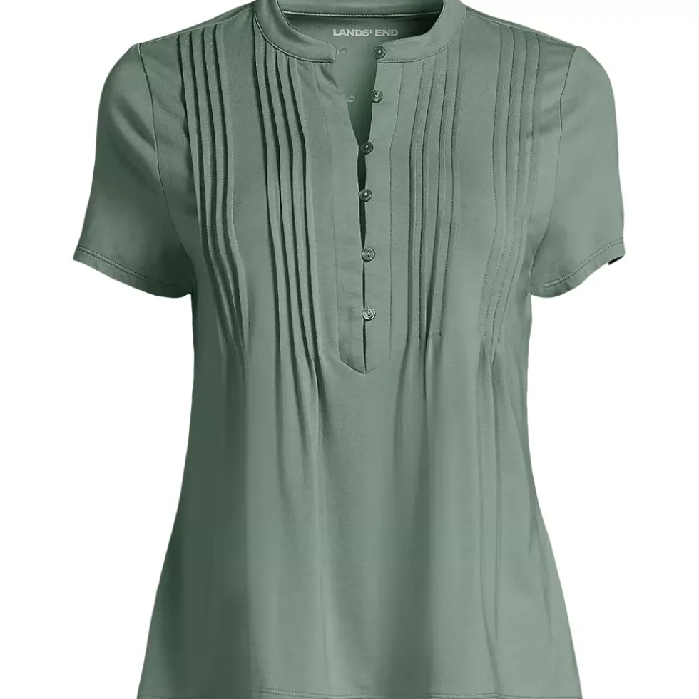 Women's Lightweight Jersey Button Pintuck Top