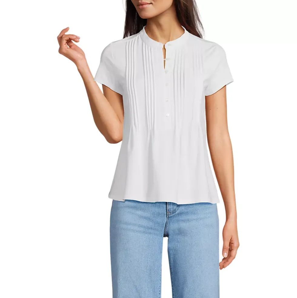 Women's Lightweight Jersey Button Pintuck Top