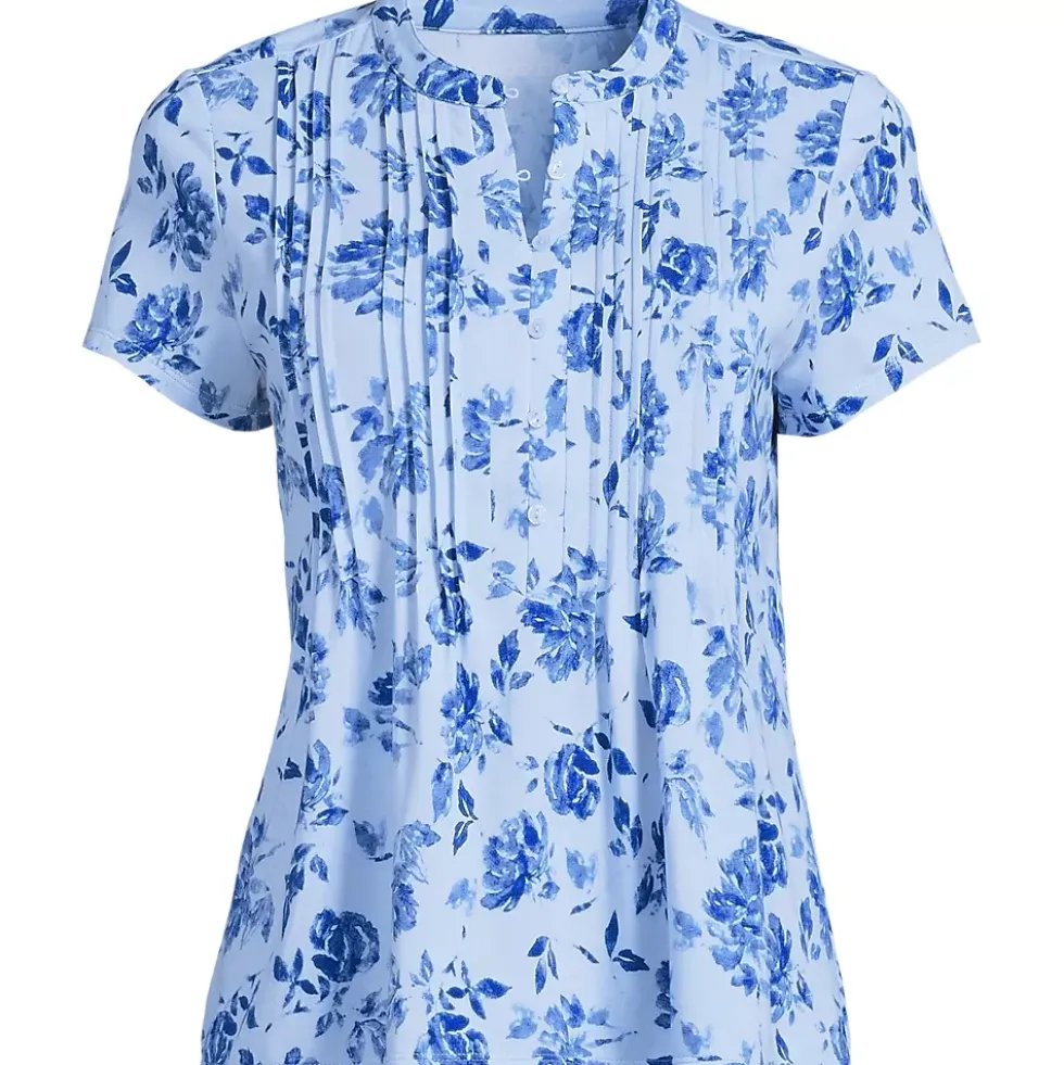 Women's Lightweight Jersey Button Pintuck Top