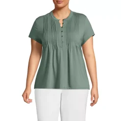 Women's Lightweight Jersey Button Pintuck Top