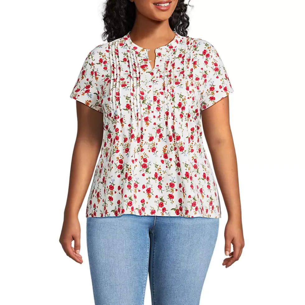Women's Lightweight Jersey Button Pintuck Top