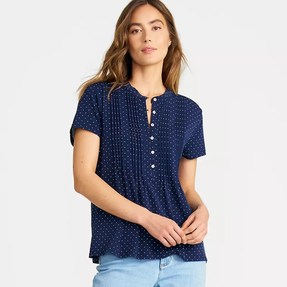 Women's Lightweight Jersey Button Pintuck Top