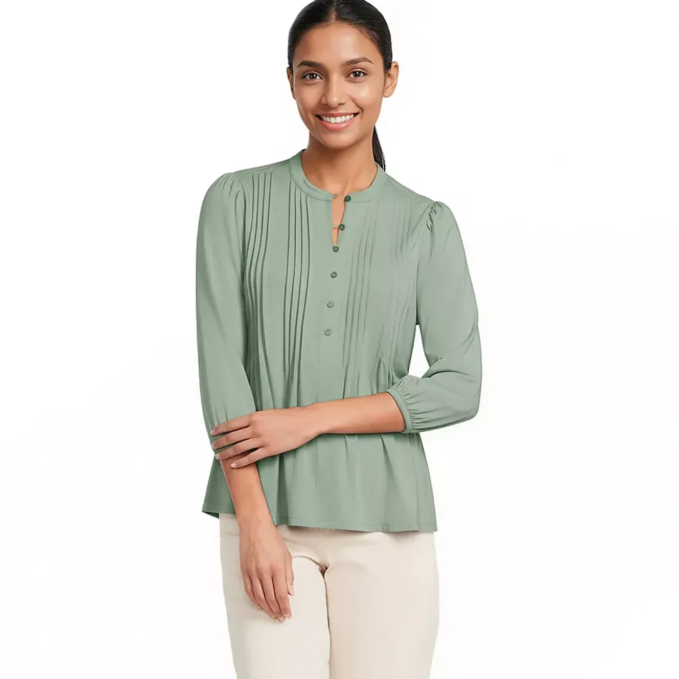 Women's Lightweight Jersey Button Pintuck Top