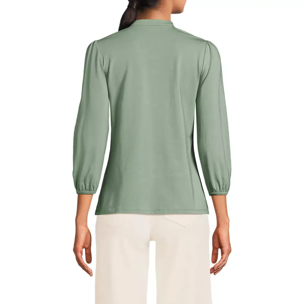 Women's Lightweight Jersey Button Pintuck Top