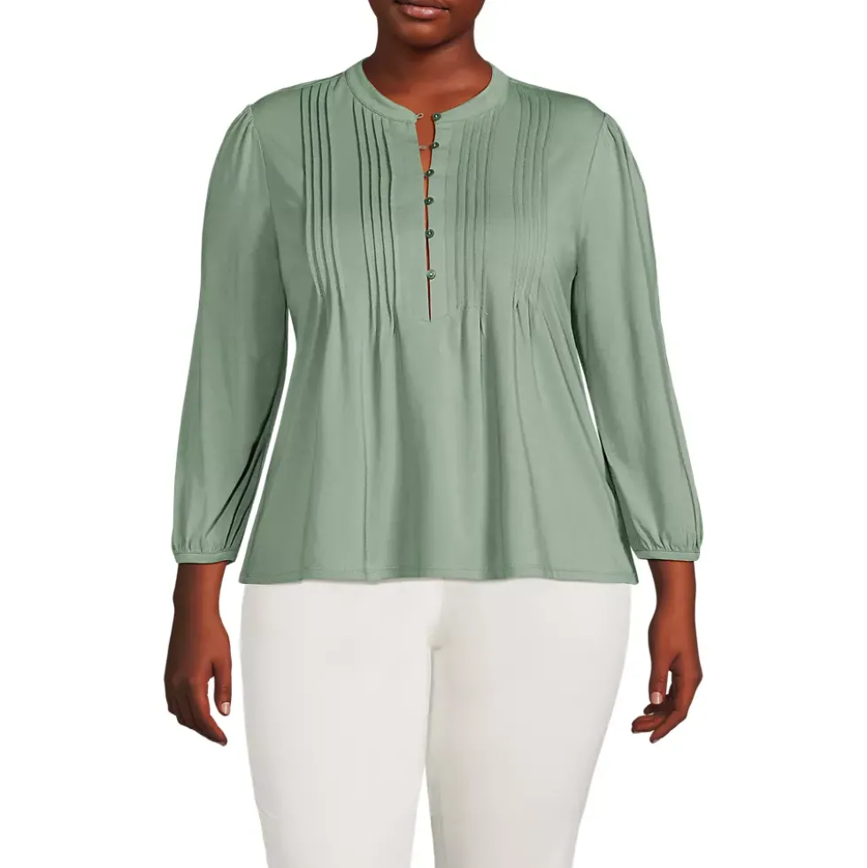 Women's Lightweight Jersey Button Pintuck Top