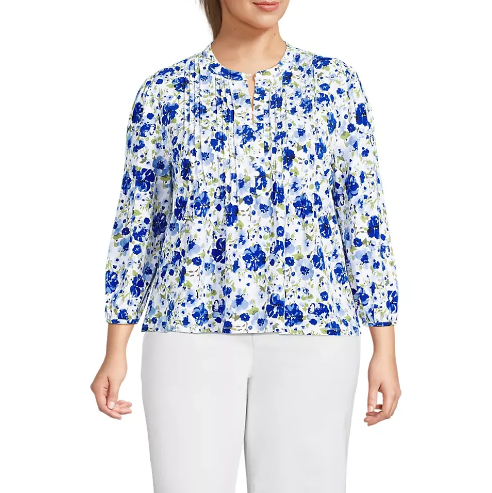 Women's Lightweight Jersey Button Pintuck Top