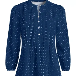 Women's Lightweight Jersey Button Pintuck Top