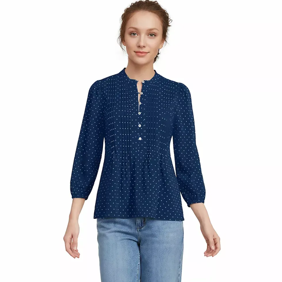 Women's Lightweight Jersey Button Pintuck Top