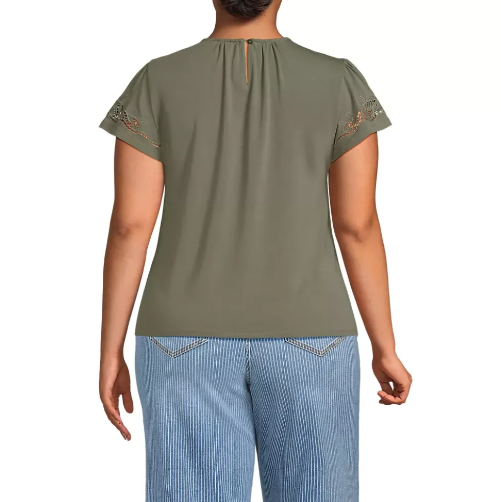 Women's Lightweight Jersey Crew Neck Ruffle Sleeve Flowy Top