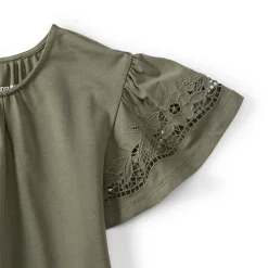 Women's Lightweight Jersey Crew Neck Ruffle Sleeve Flowy Top