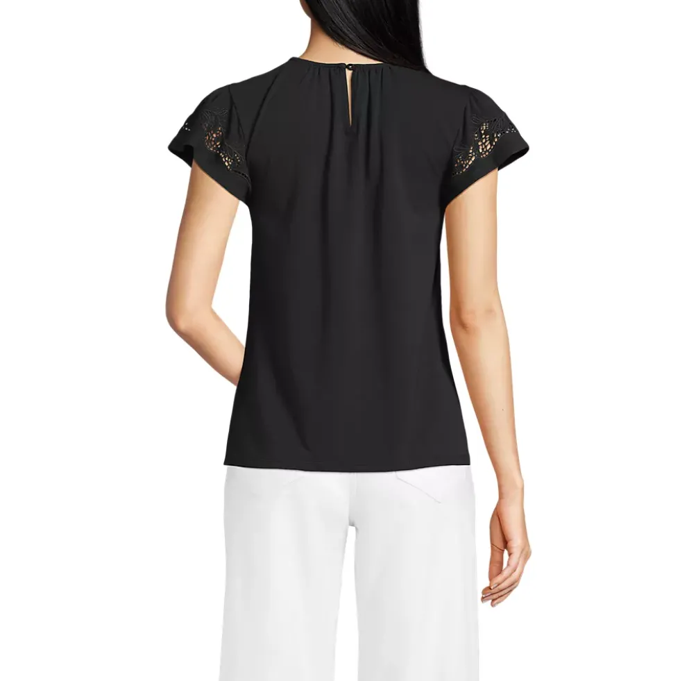 Women's Lightweight Jersey Crew Neck Ruffle Sleeve Flowy Top
