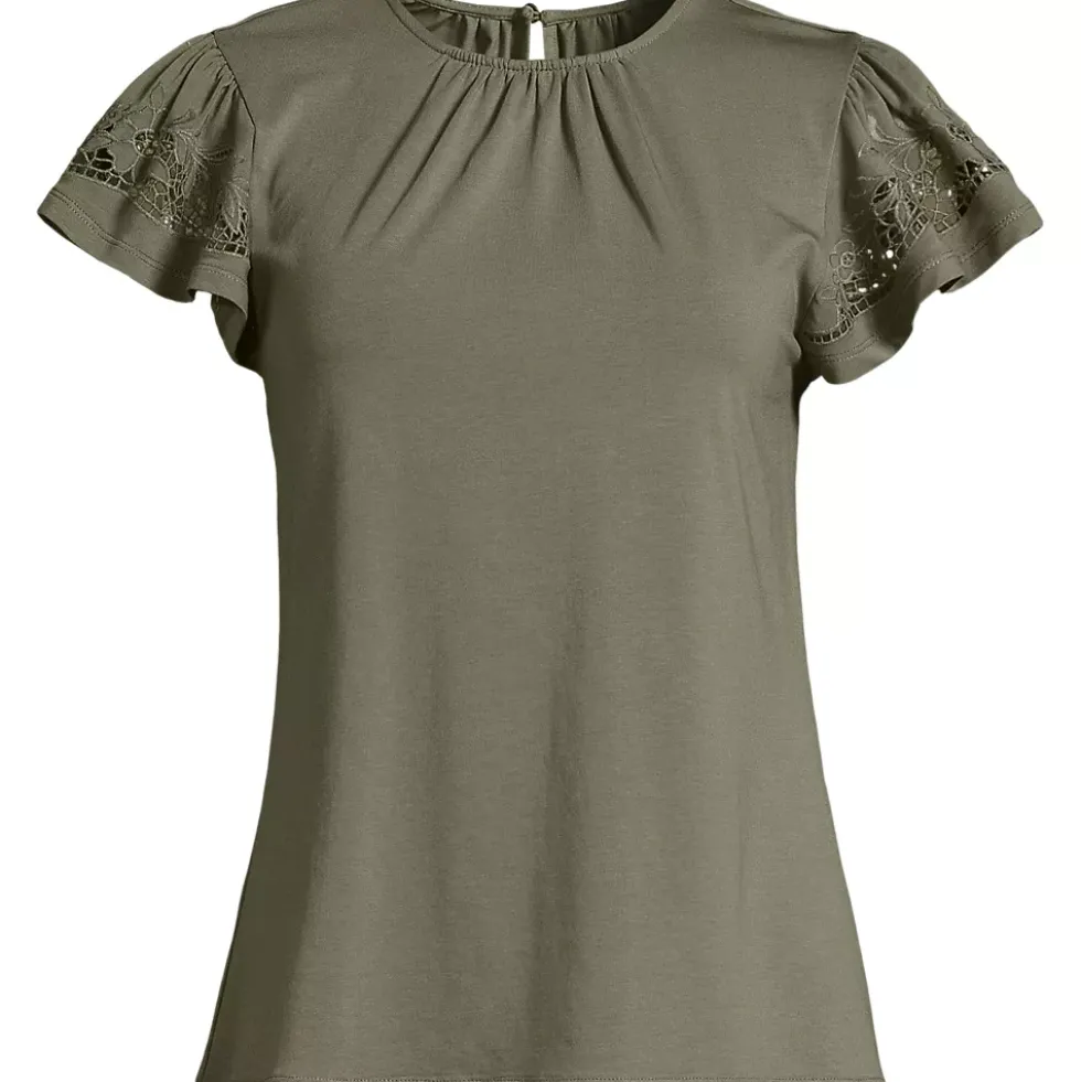Women's Lightweight Jersey Crew Neck Ruffle Sleeve Flowy Top