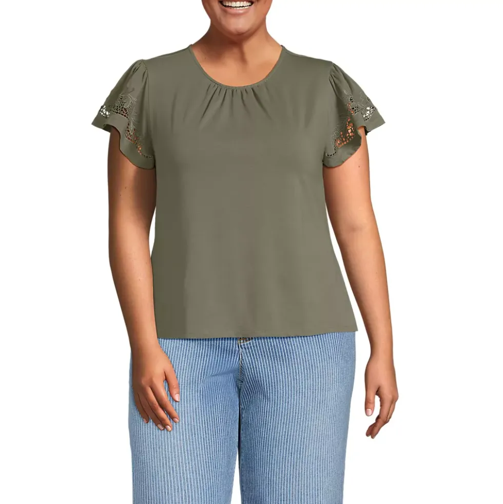 Women's Lightweight Jersey Crew Neck Ruffle Sleeve Flowy Top