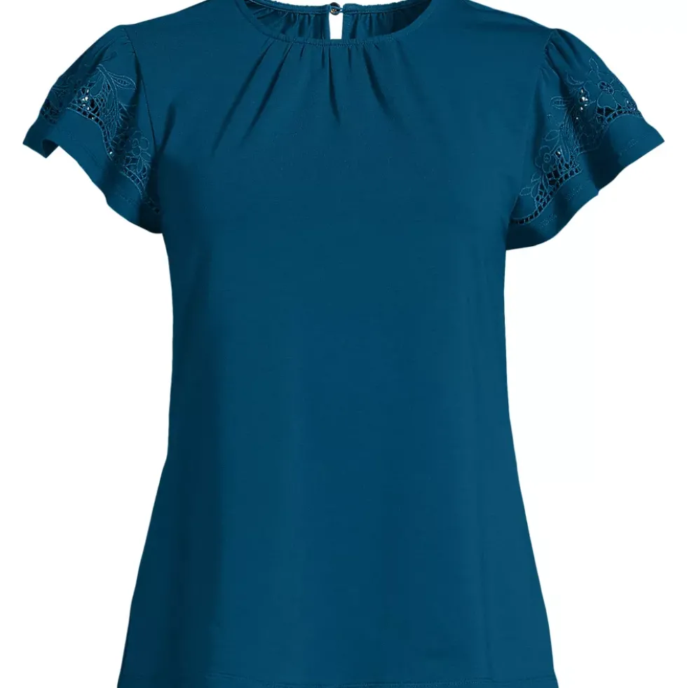 Women's Lightweight Jersey Crew Neck Ruffle Sleeve Flowy Top