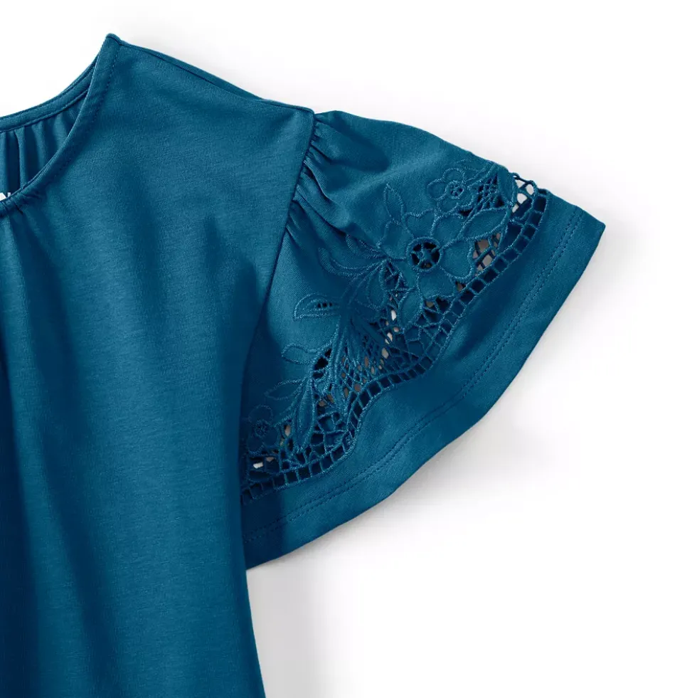 Women's Lightweight Jersey Crew Neck Ruffle Sleeve Flowy Top