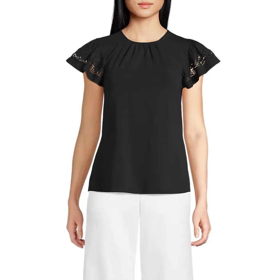 Women's Lightweight Jersey Crew Neck Ruffle Sleeve Flowy Top