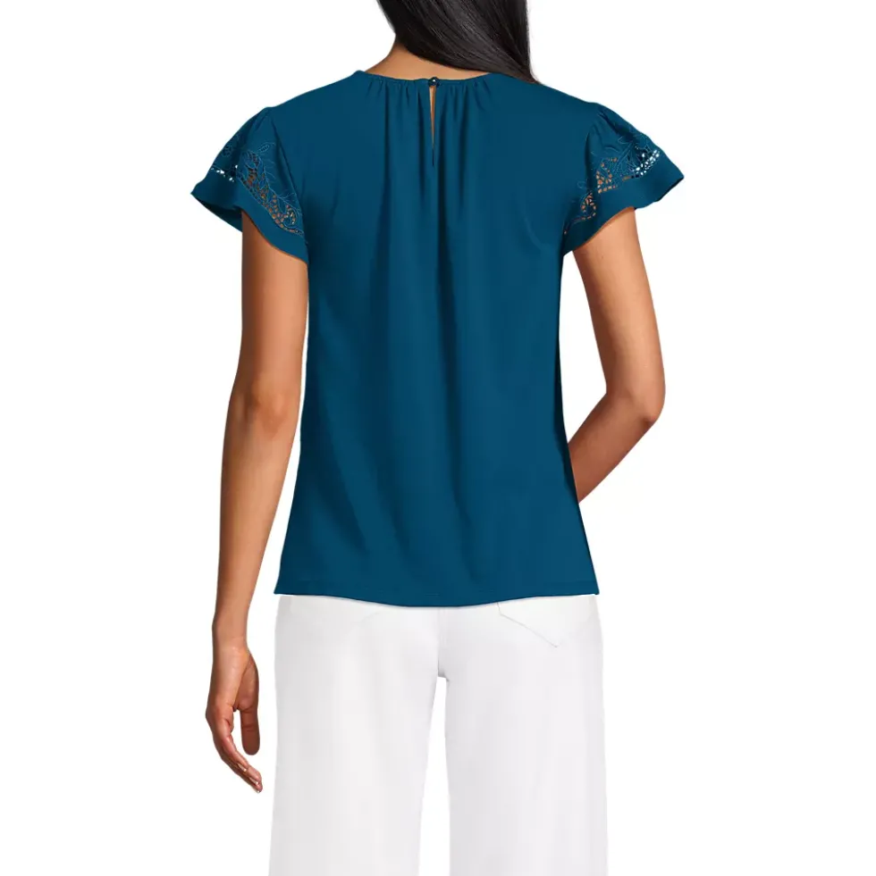 Women's Lightweight Jersey Crew Neck Ruffle Sleeve Flowy Top