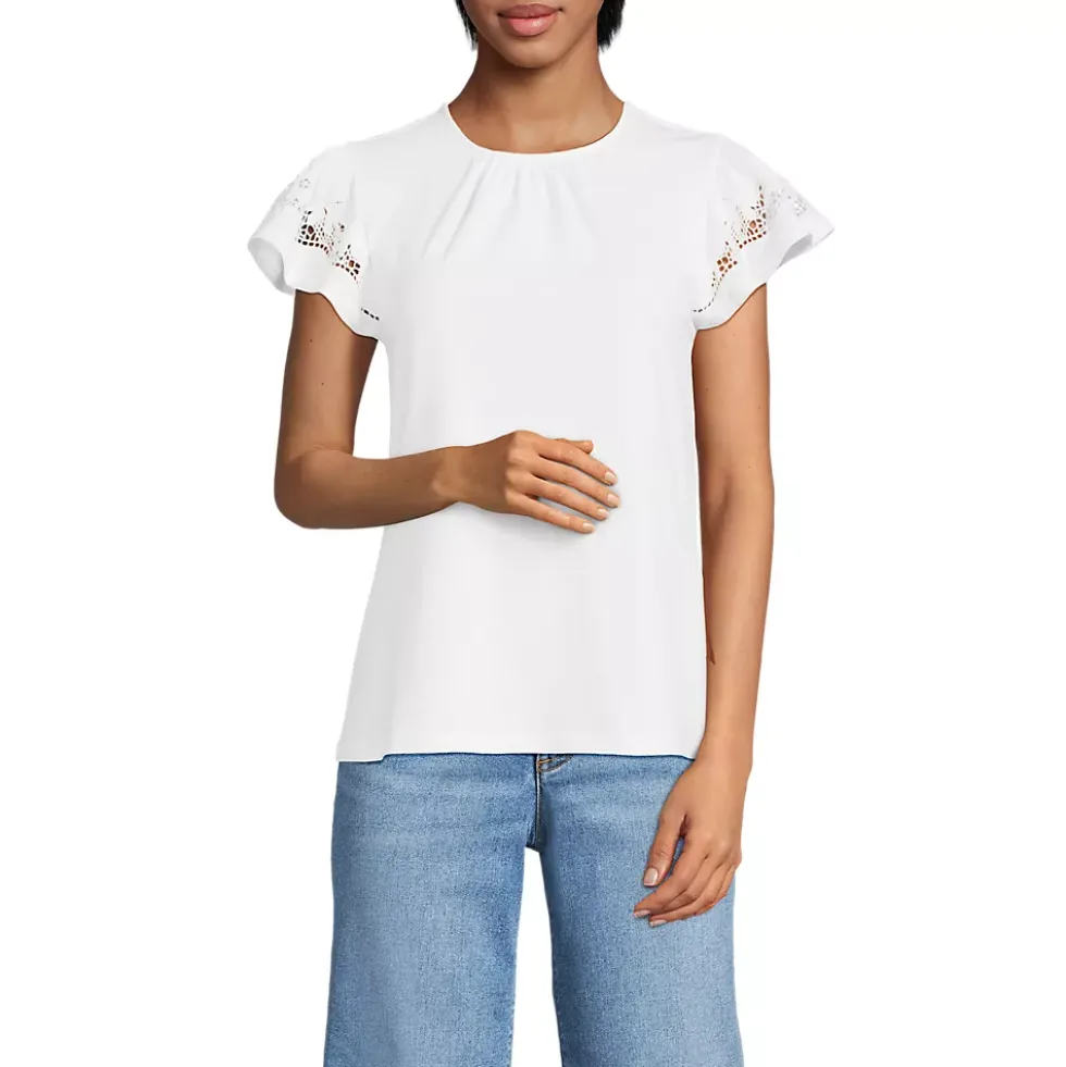Women's Lightweight Jersey Crew Neck Ruffle Sleeve Flowy Top