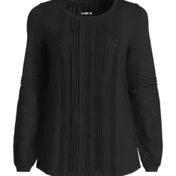 Women's Lightweight Jersey Lace Mix Long Sleeve Pintuck Top