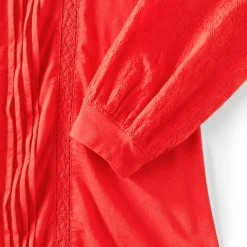 Women's Lightweight Jersey Lace Mix Long Sleeve Pintuck Top